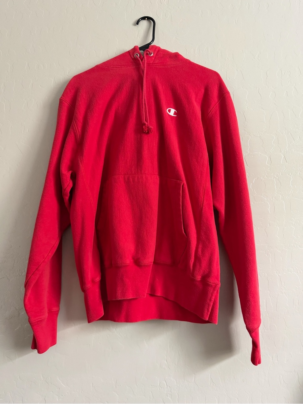Champion Men's Red Crewneck Hoodie with Small Logo